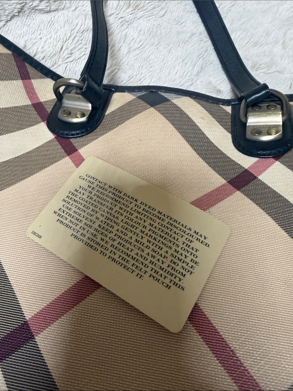 Burberry Classic Plaid Tote Bag in Beige with Black Trim - Picture 8 of 10
